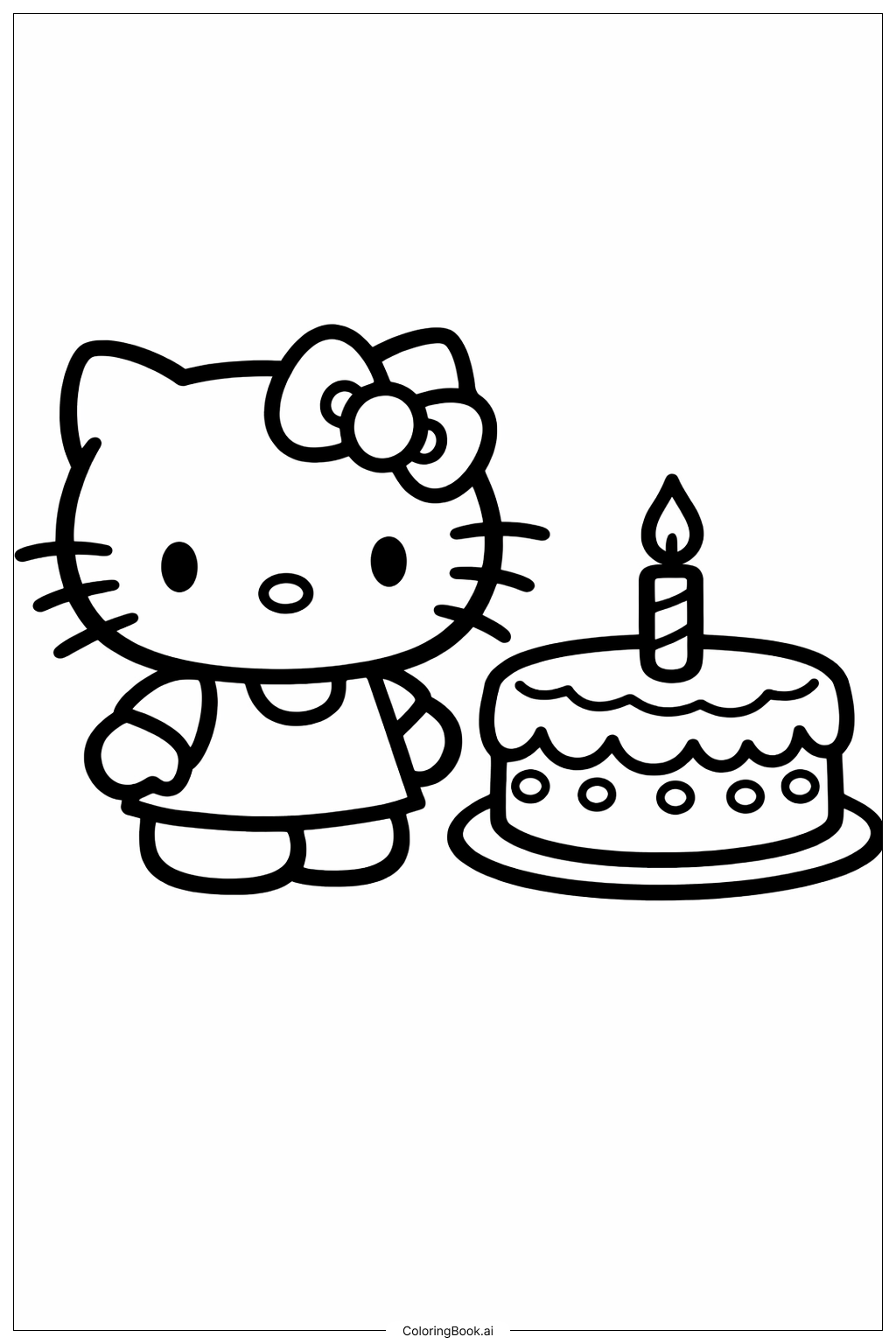 可愛的Hello Kitty生日蛋糕著色頁