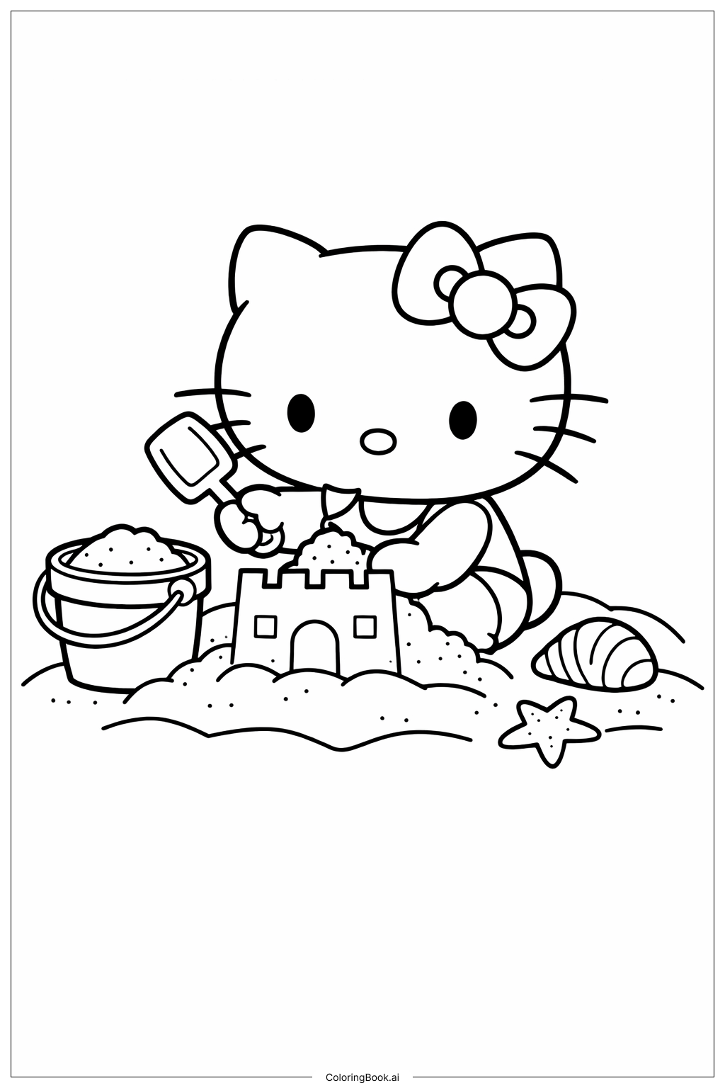 可愛的Hello Kitty堆沙堡著色頁