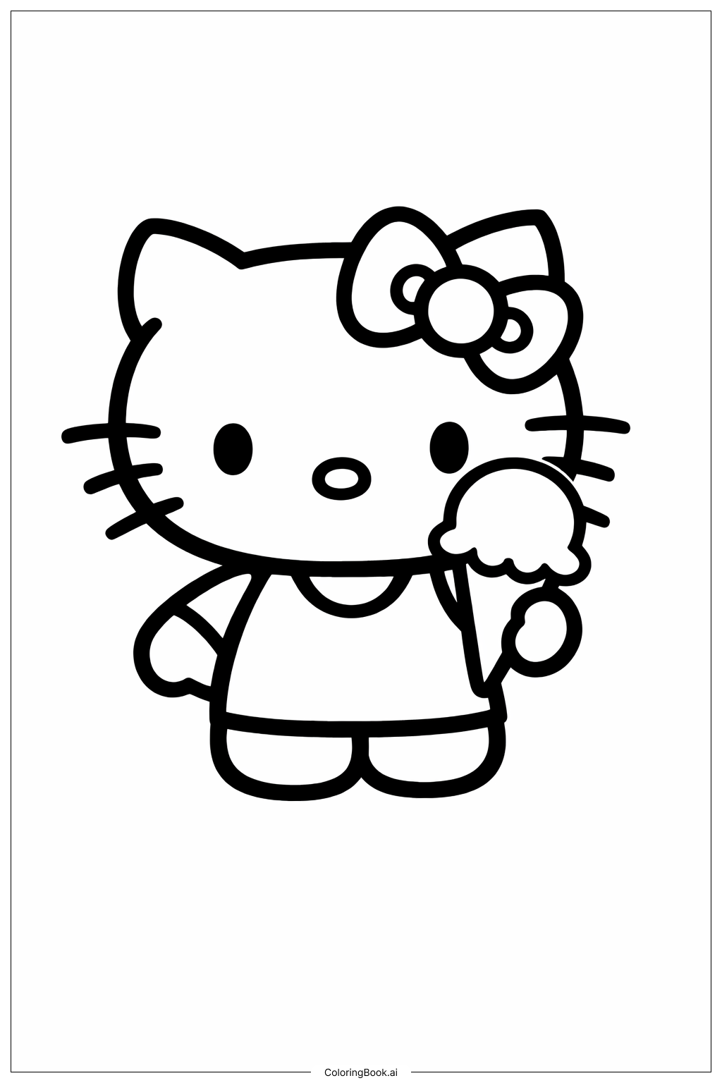 可愛Hello Kitty吃冰淇淋著色頁