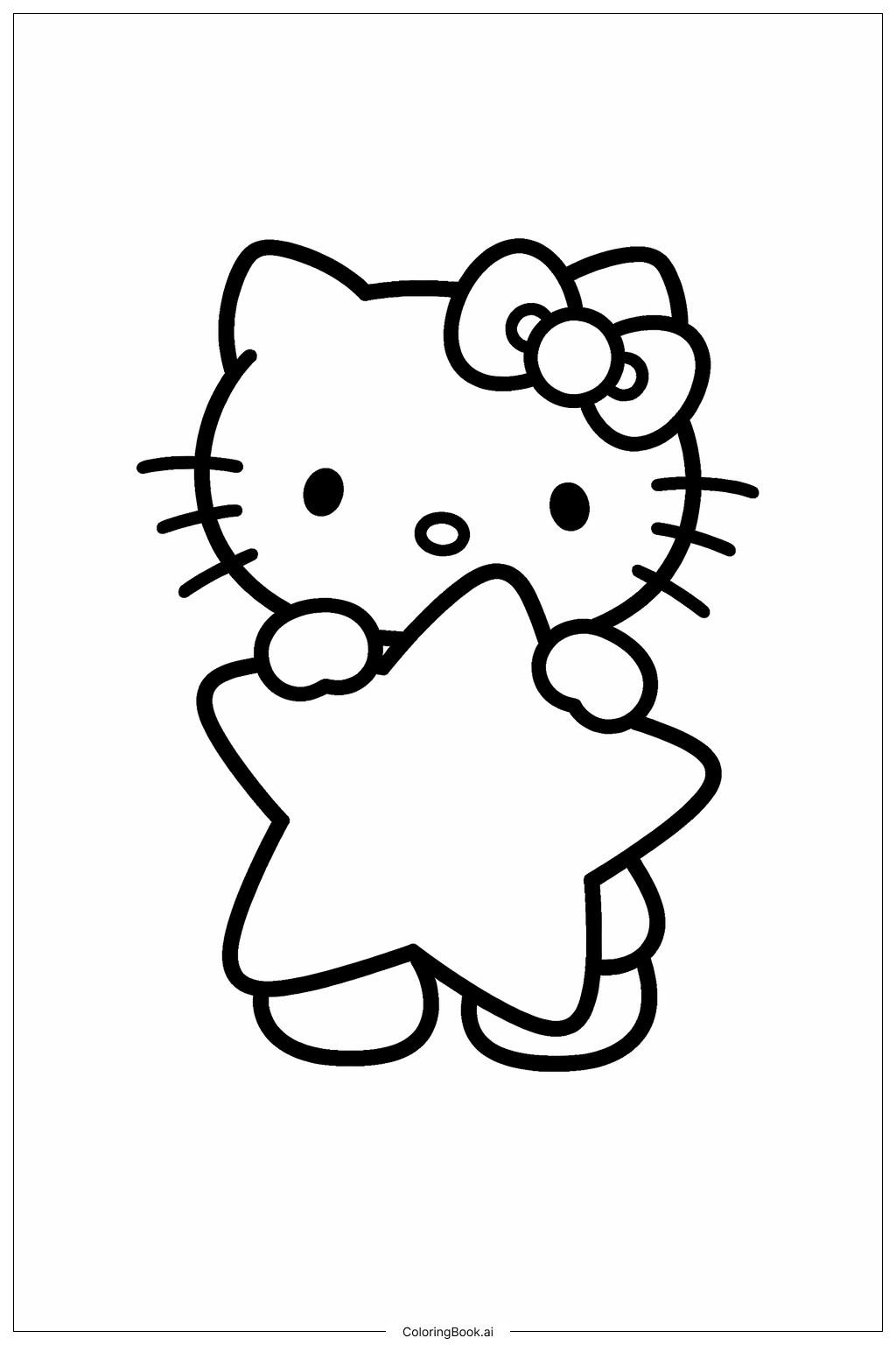 可愛的Hello Kitty抱著星星著色頁
