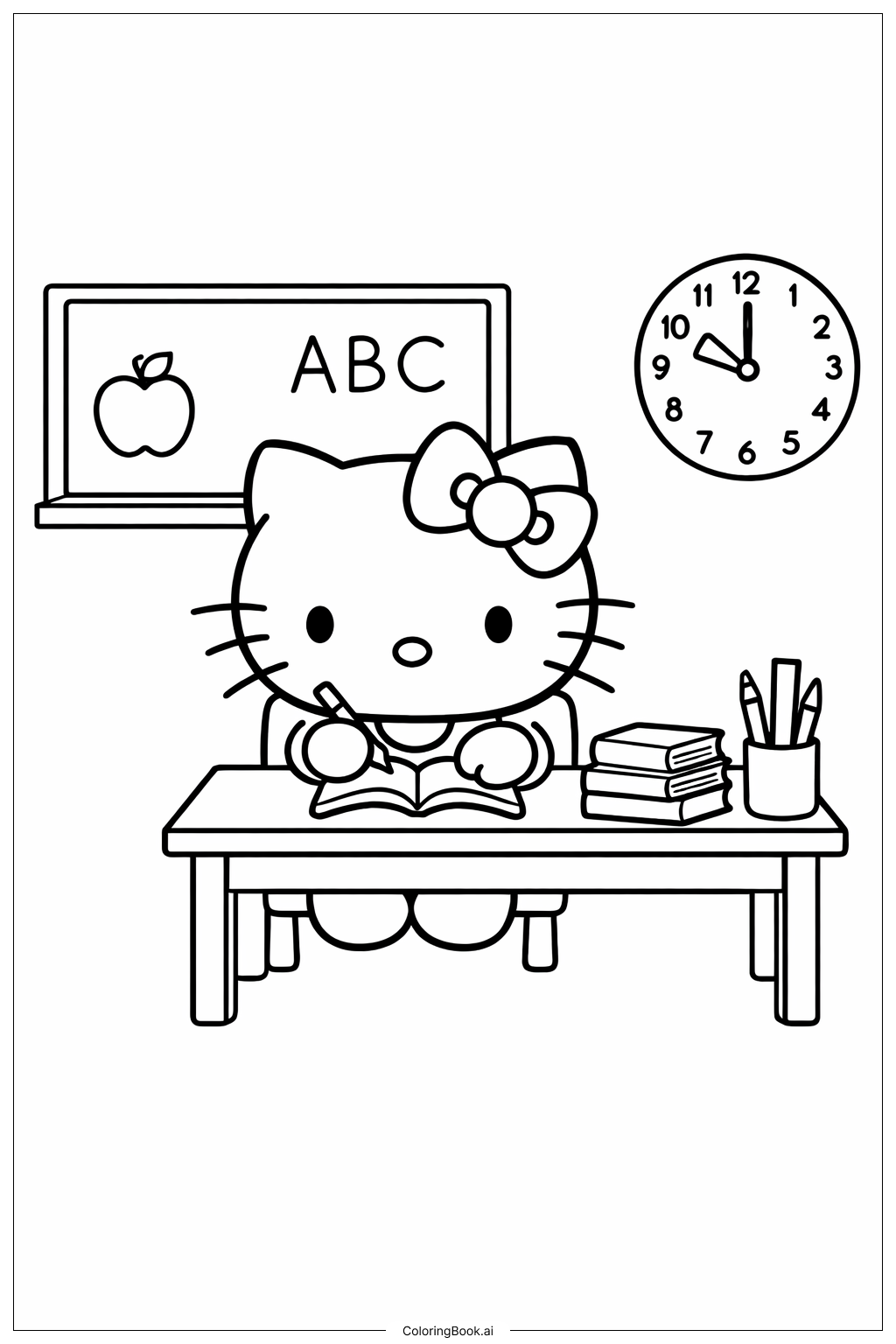 可愛的Hello Kitty在教室裡著色頁