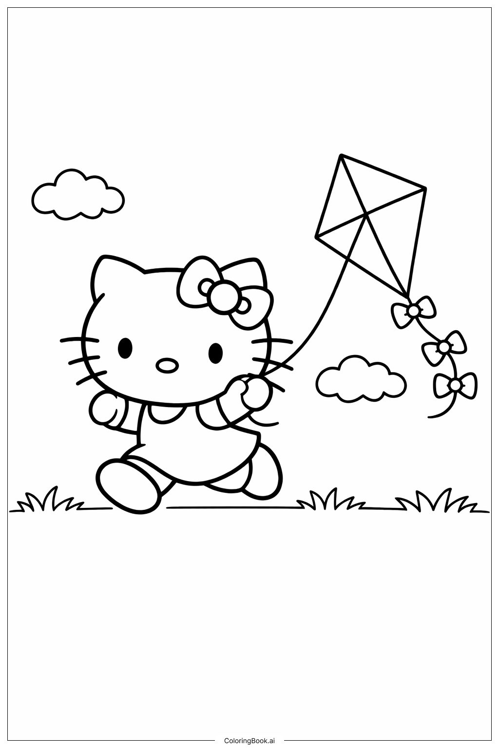 可愛的Hello Kitty玩風箏著色頁