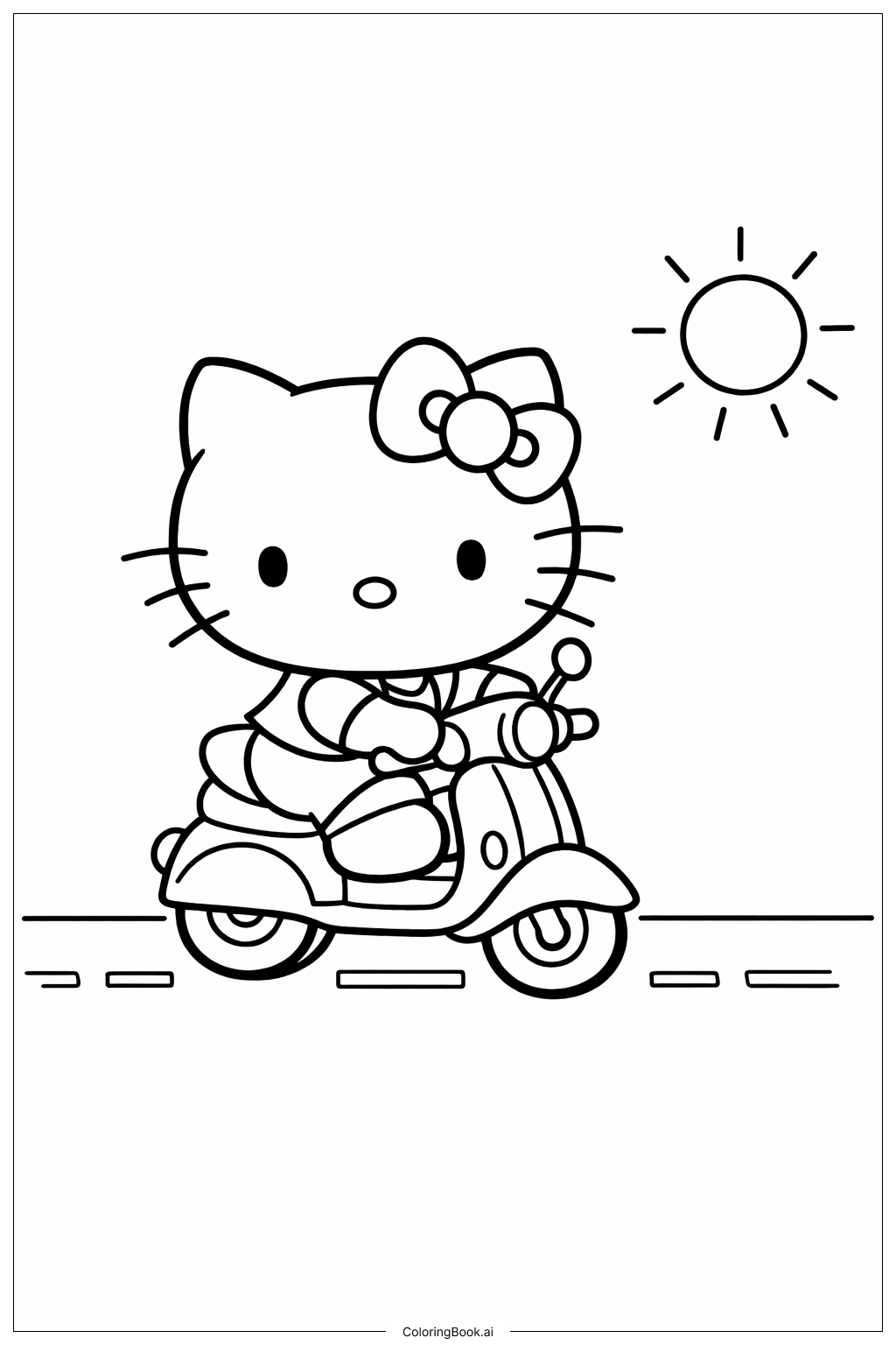 可愛的Hello Kitty騎著滑板車著色頁
