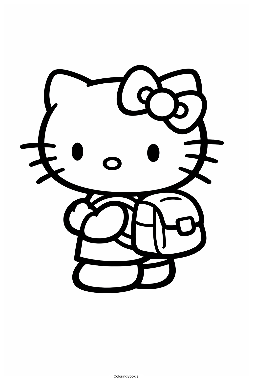 可愛的Hello Kitty背著書包著色頁