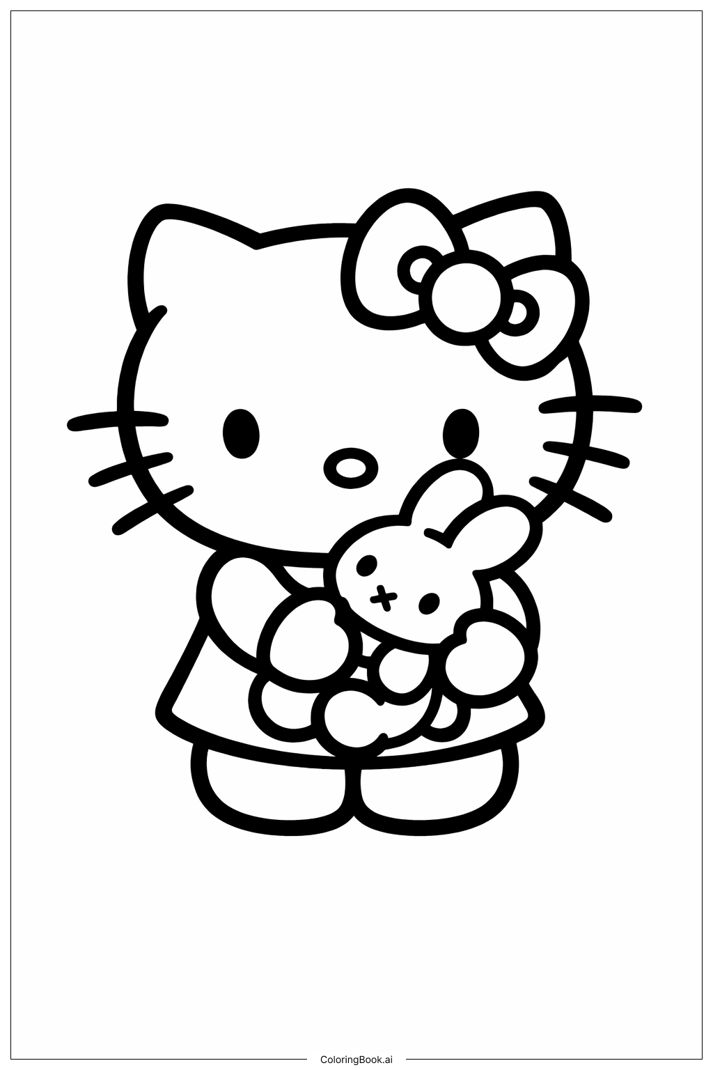 可愛的Hello Kitty與小兔子著色頁