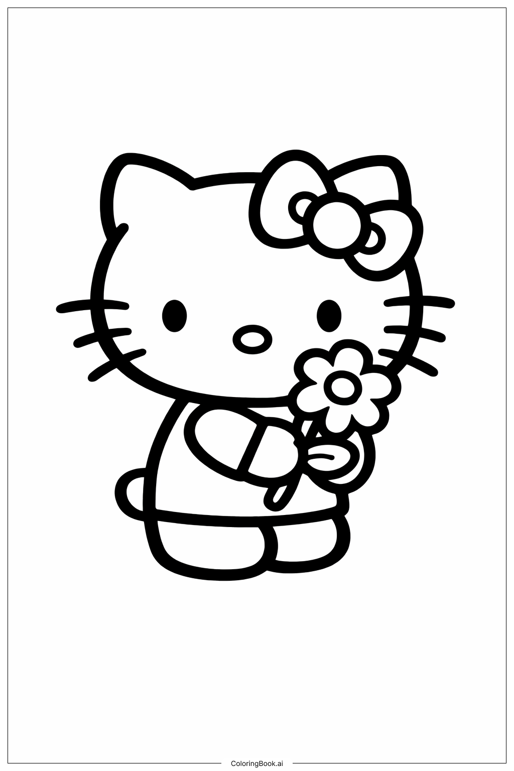 可愛的Hello Kitty與花朵著色頁
