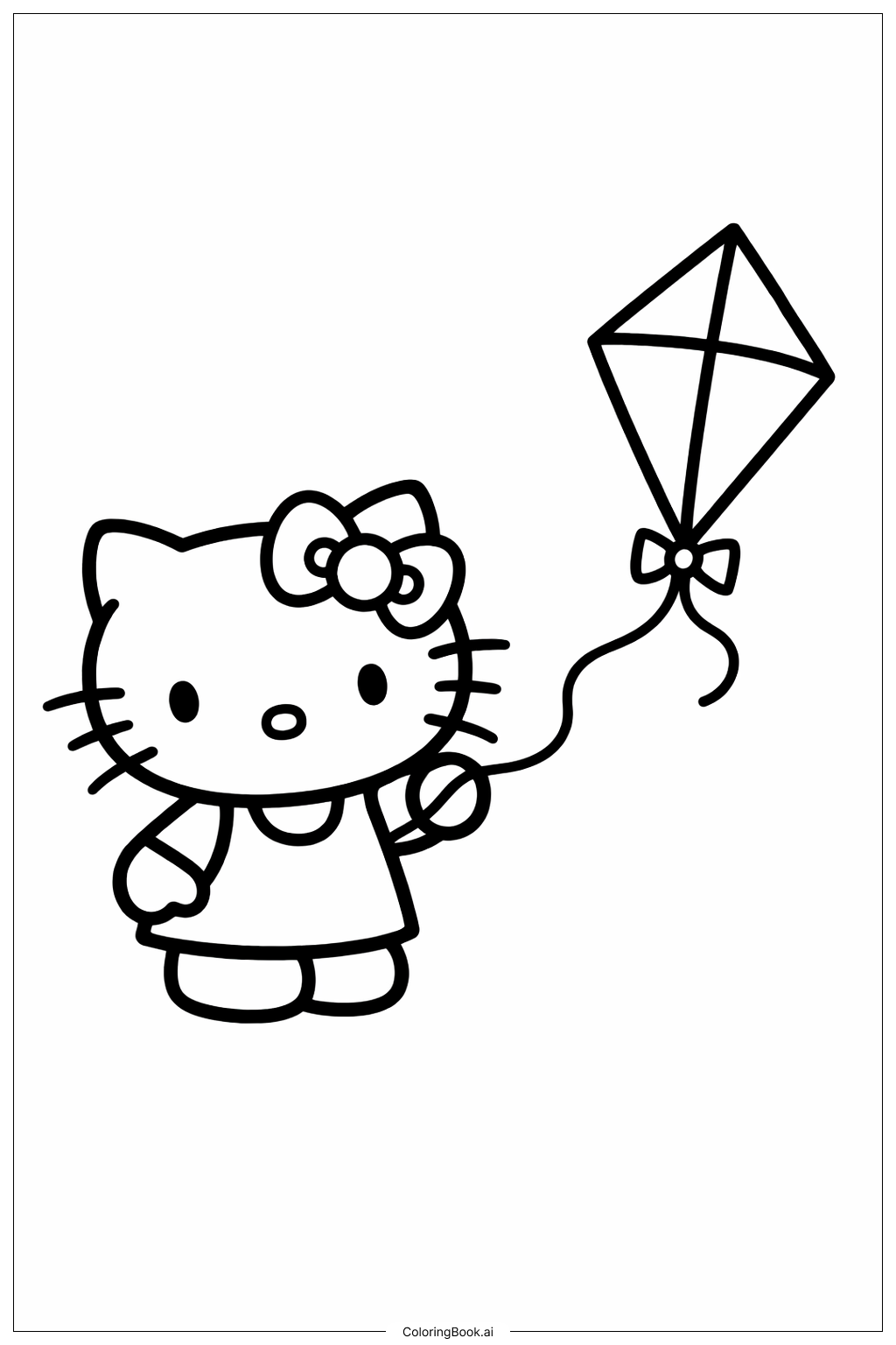 可愛的Hello Kitty與風箏著色頁