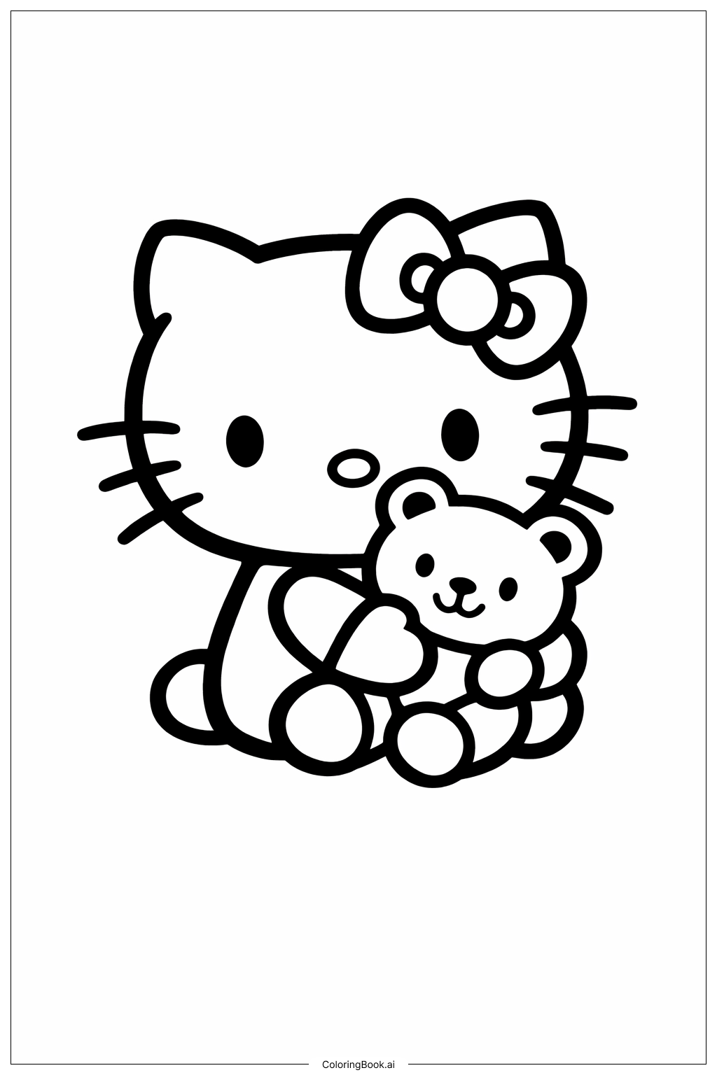 可愛的Hello Kitty與泰迪熊著色頁