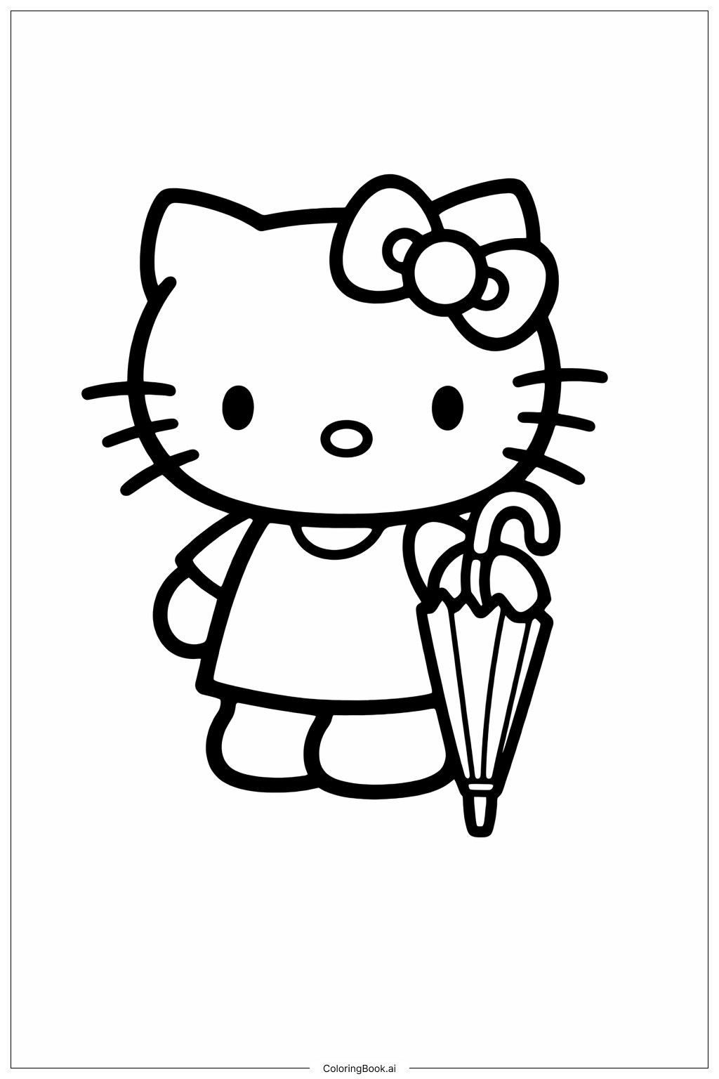 可愛的Hello Kitty撐傘著色頁