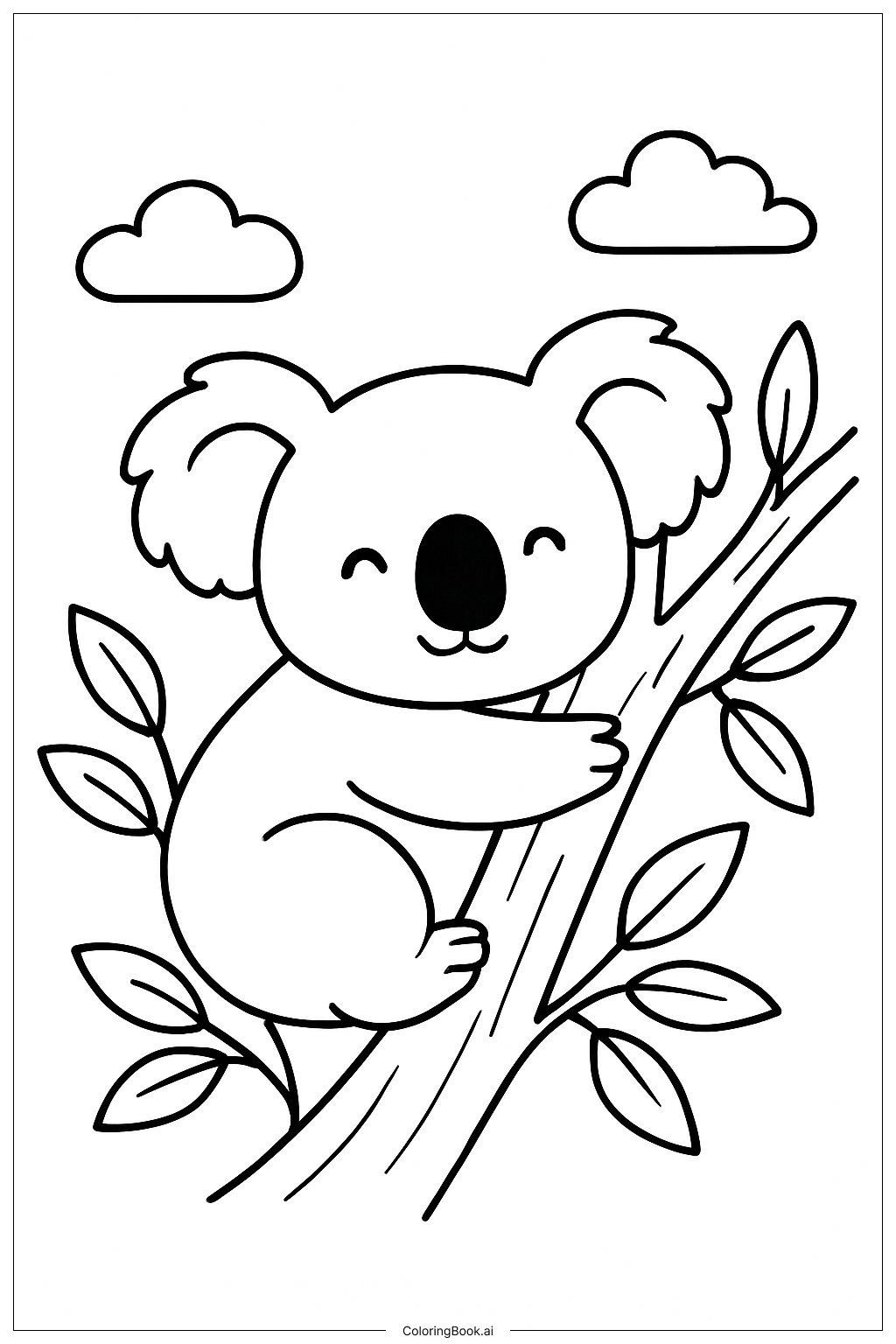  Página para colorir de Coala Fofo Abraçando o Galho 