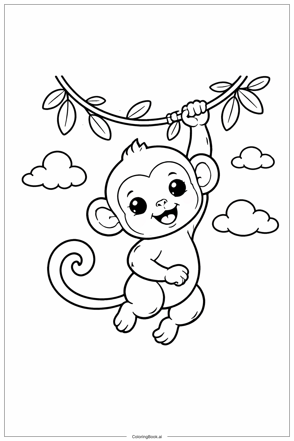 Cute Monkey On Vine Coloring Page