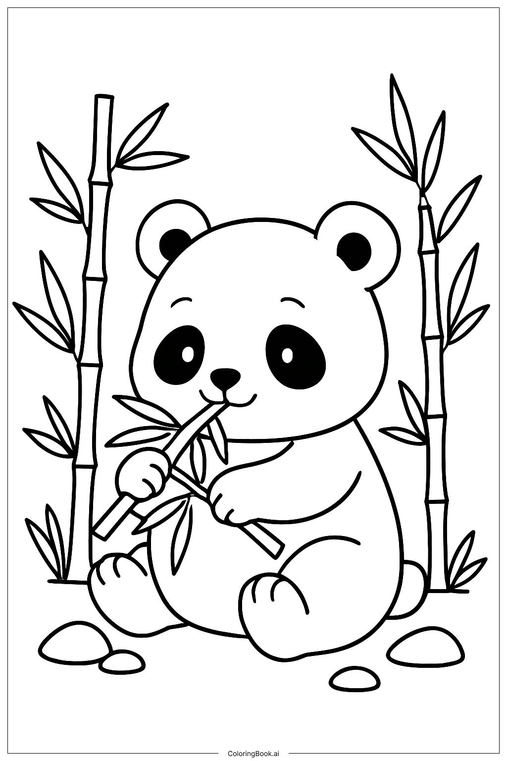  Página para colorir de Panda Fofo Comendo Bambu 