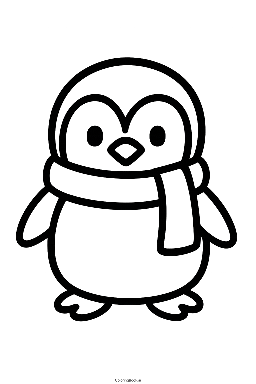  Página para colorir de Pinguim Fofo com Cachecol 