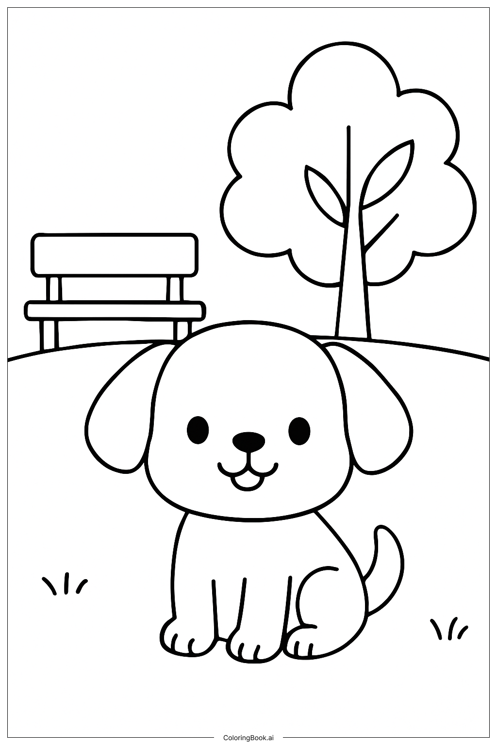  Página para colorear de Perrito adorable en el parque 