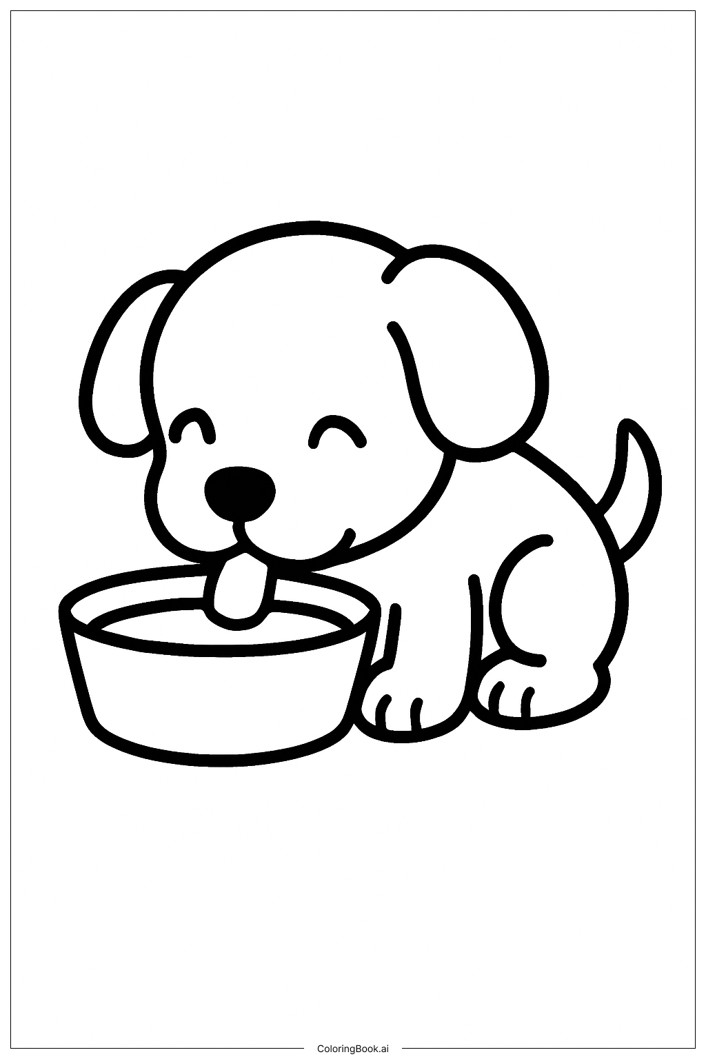  Página para colorear de Adorable cachorrito bebiendo 