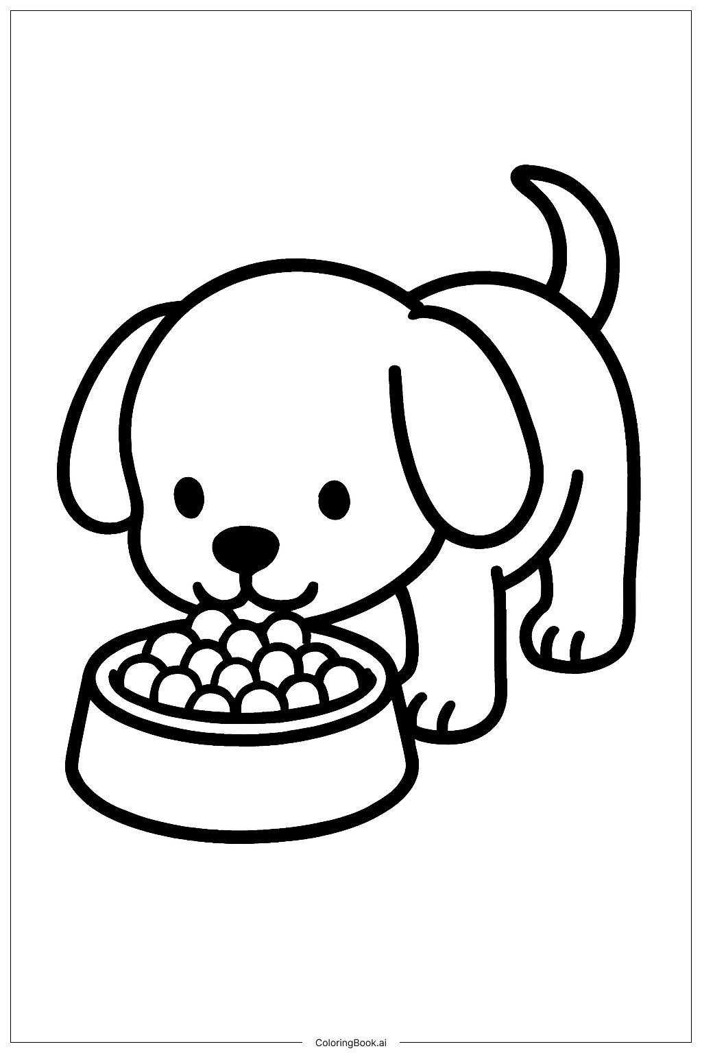  Página para colorear de Cachorro Adorable Comiendo 