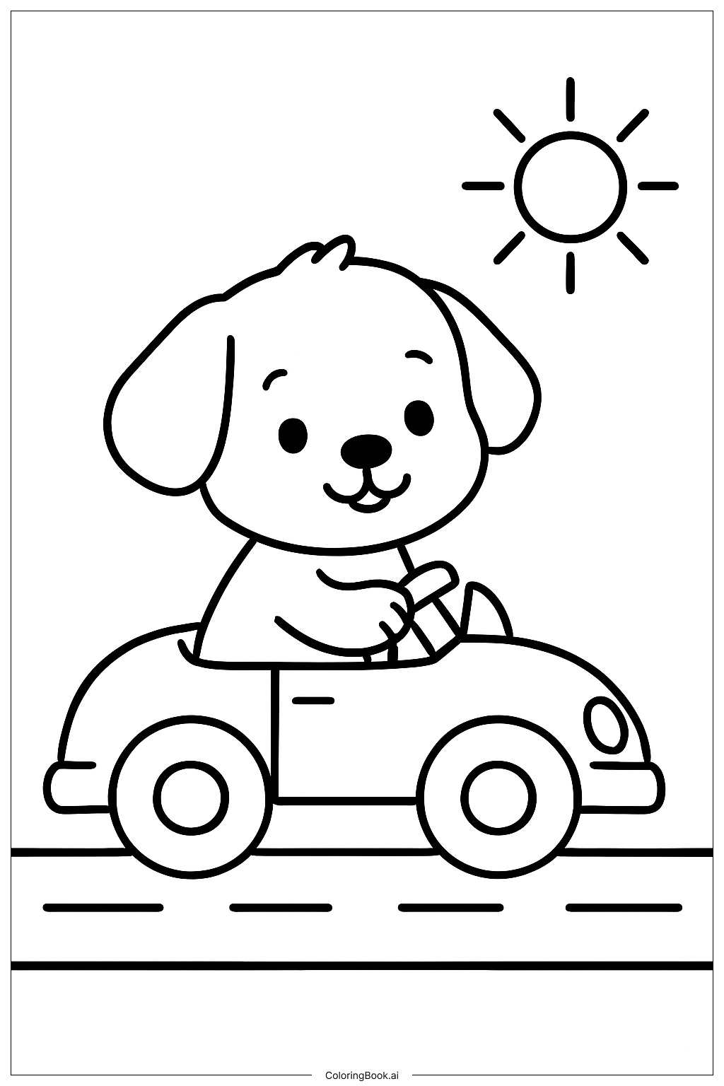  Página para colorear de Perrito Lindo en el Coche 