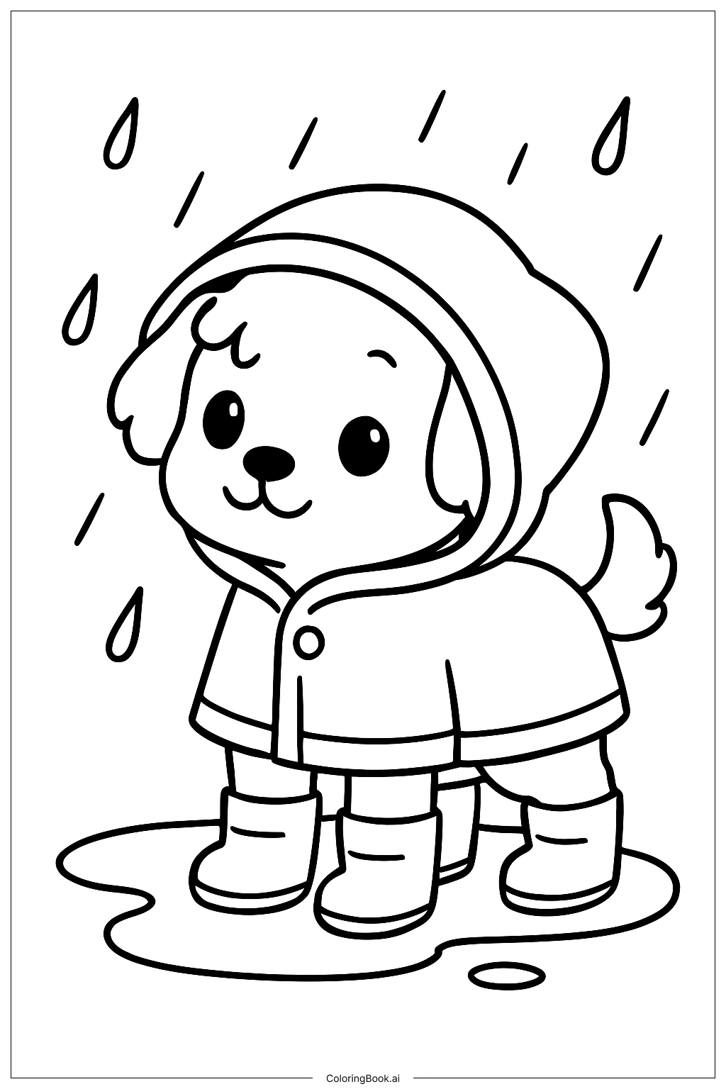  Página para colorear de Cachorro Adorable con Impermeable 