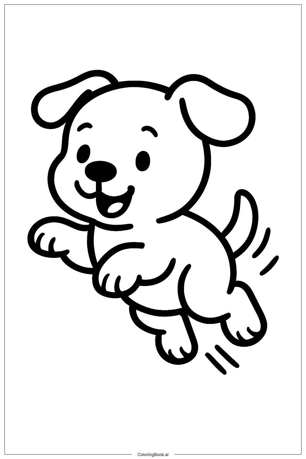  Página para colorear de Cachorro Adorable Saltando 