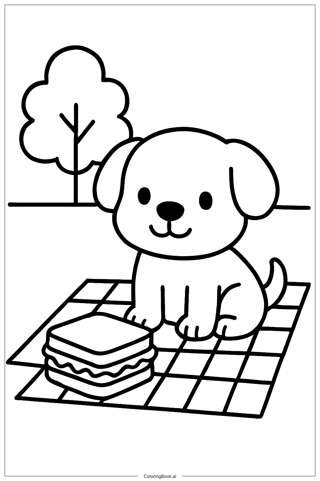  Página para colorear de Cachorro Adorable en Picnic 