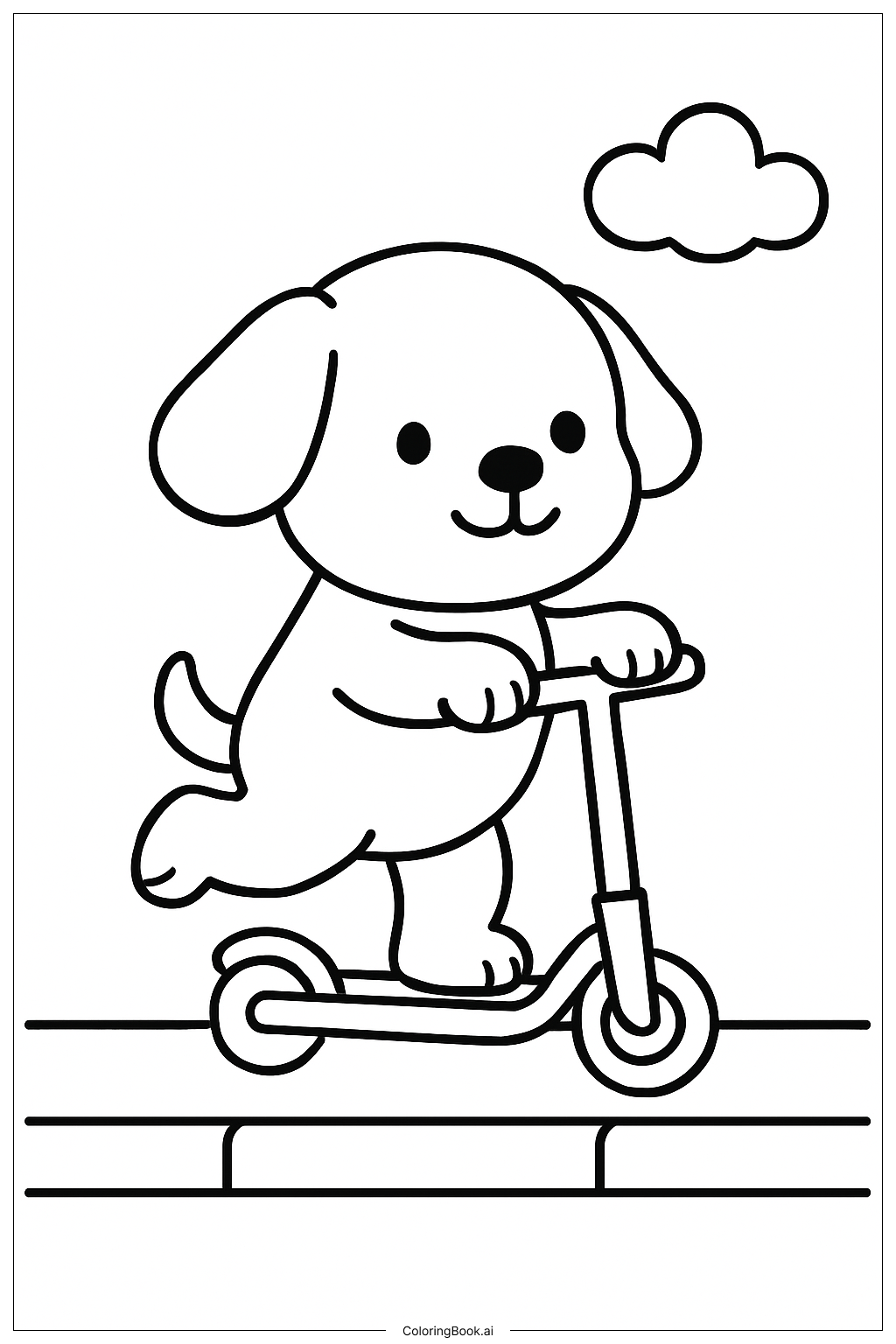  Página para colorear de Cachorro lindo en scooter 
