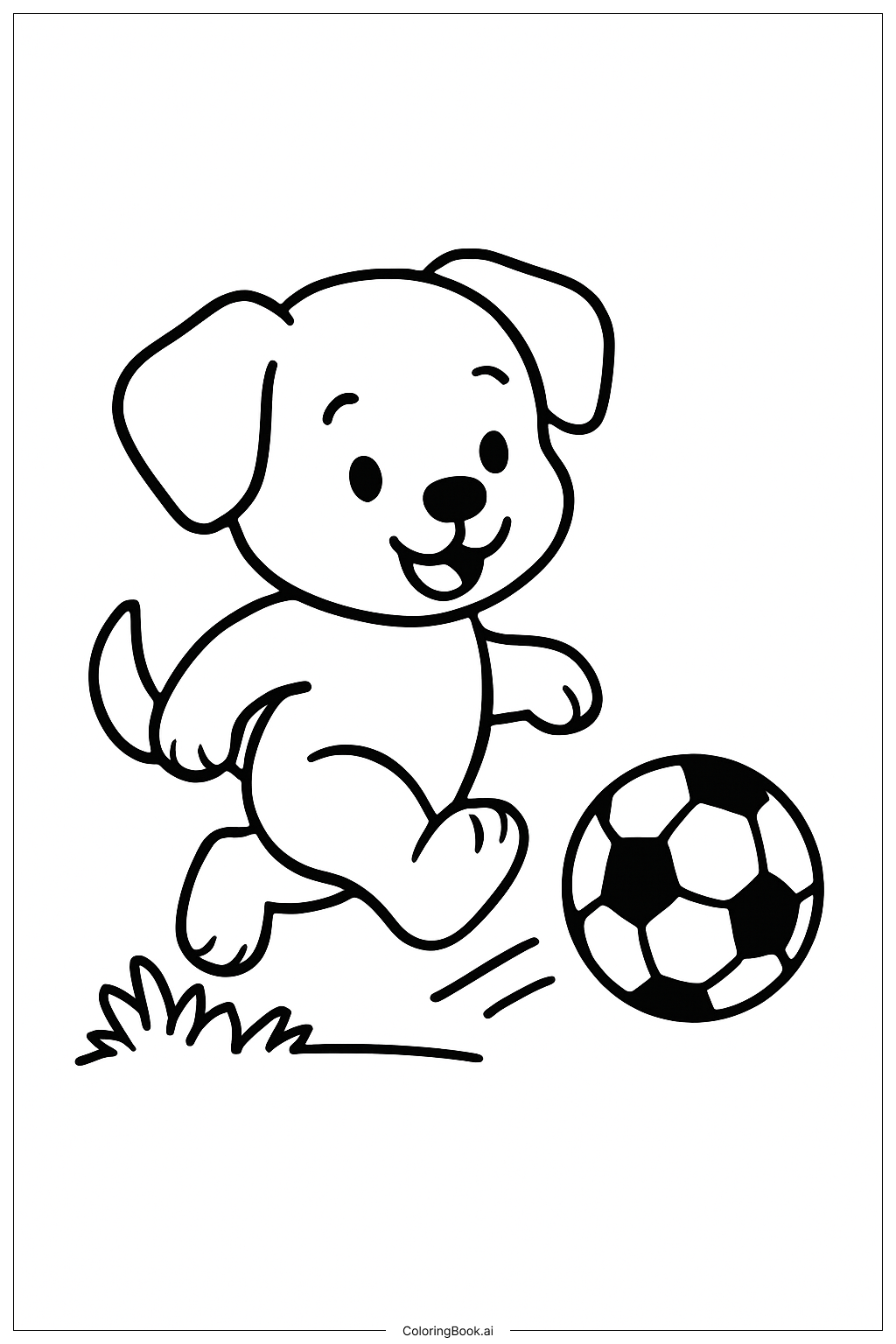  Página para colorear de Perrito lindo jugando con pelota 