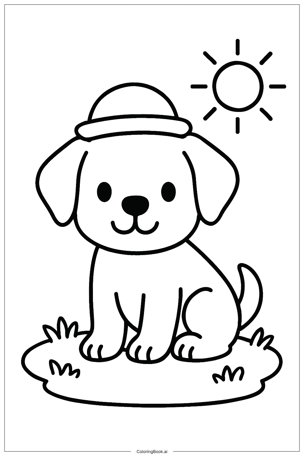  Página para colorear de Lind@ Cachorr@ con Sombrero 