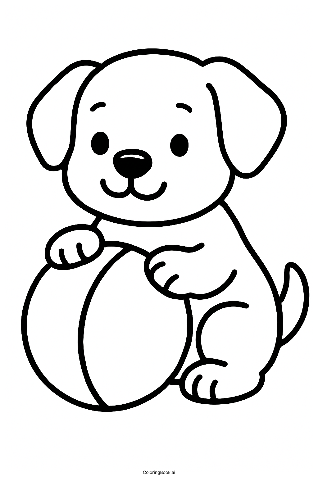  Página para colorear de Perrito Adorable con Pelota 