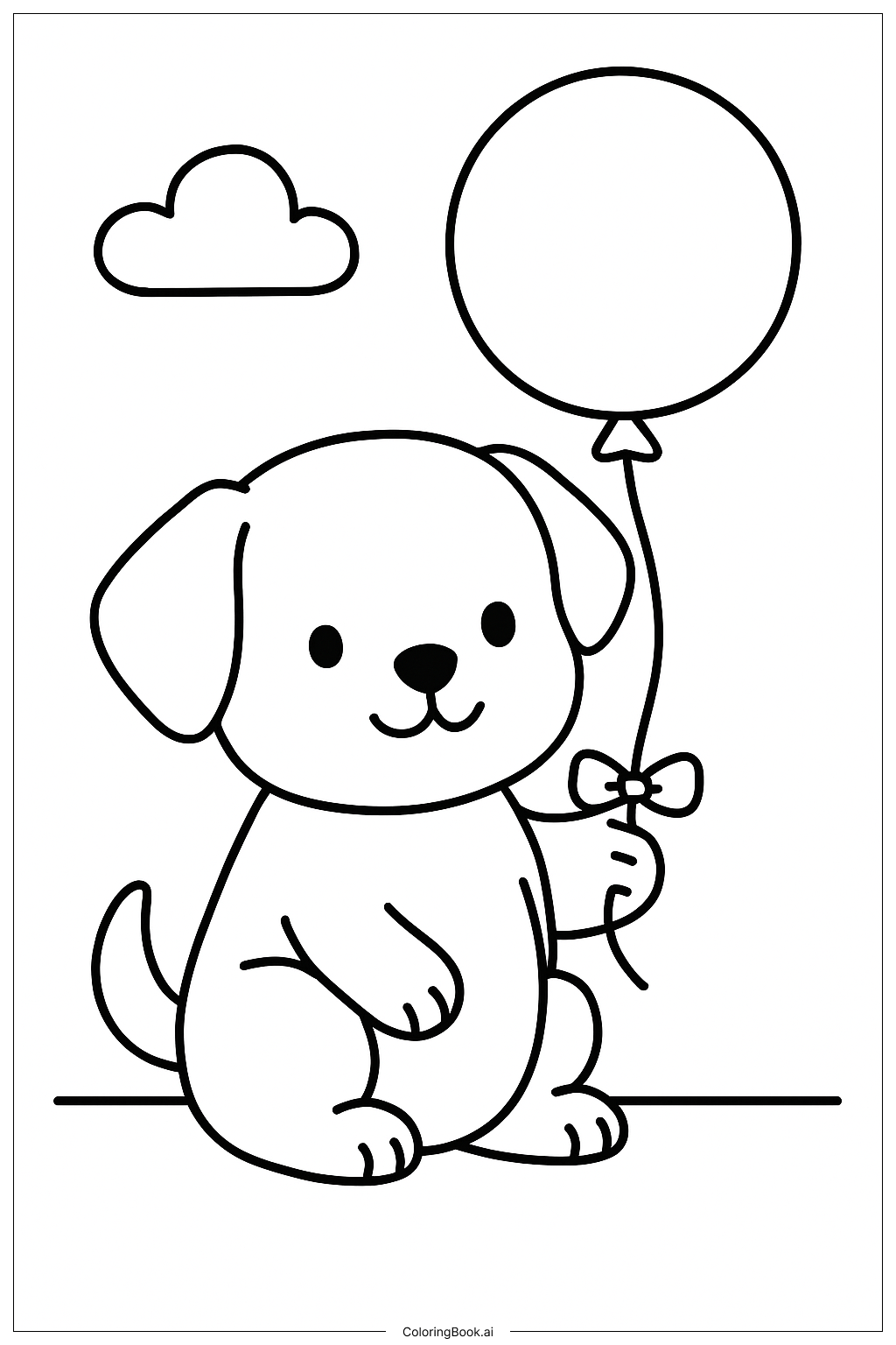  Página para colorear de Cachorro adorable con globo 