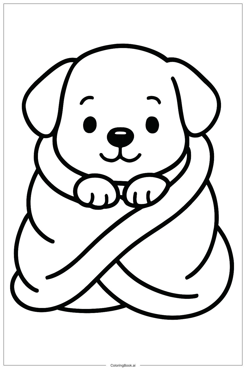  Página para colorear de Cachorro Adorable con Manta 