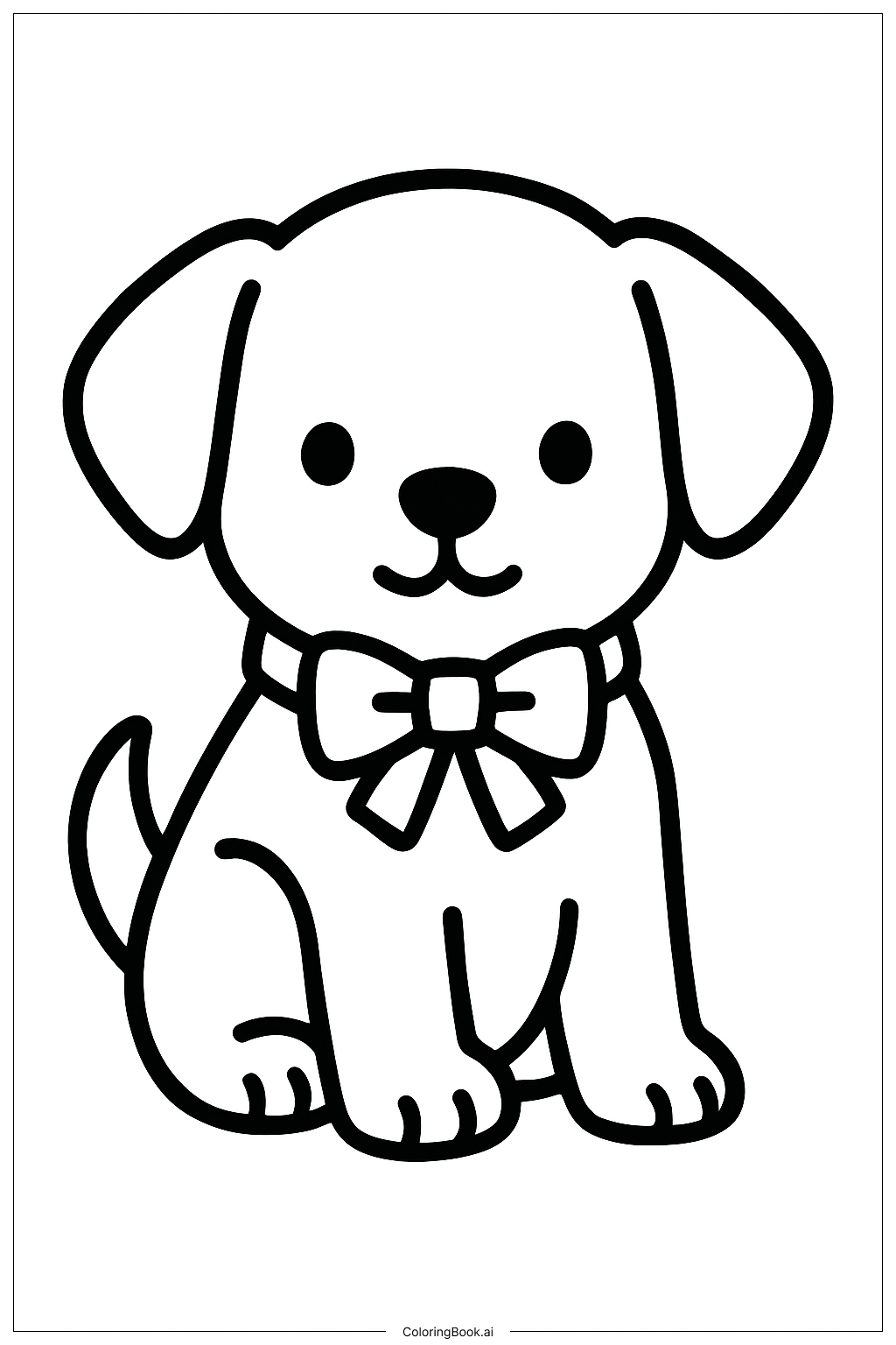  Página para colorear de Cachorro Lindo con Lazo 