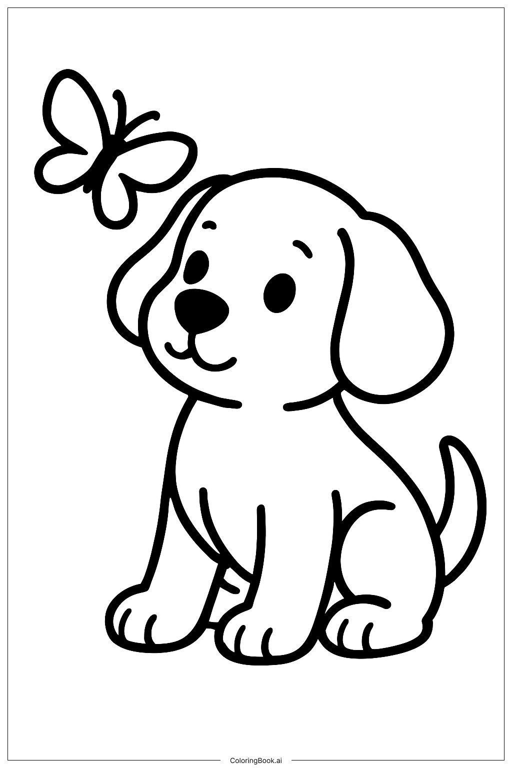  Página para colorear de Cachorro Adorable con Mariposa 