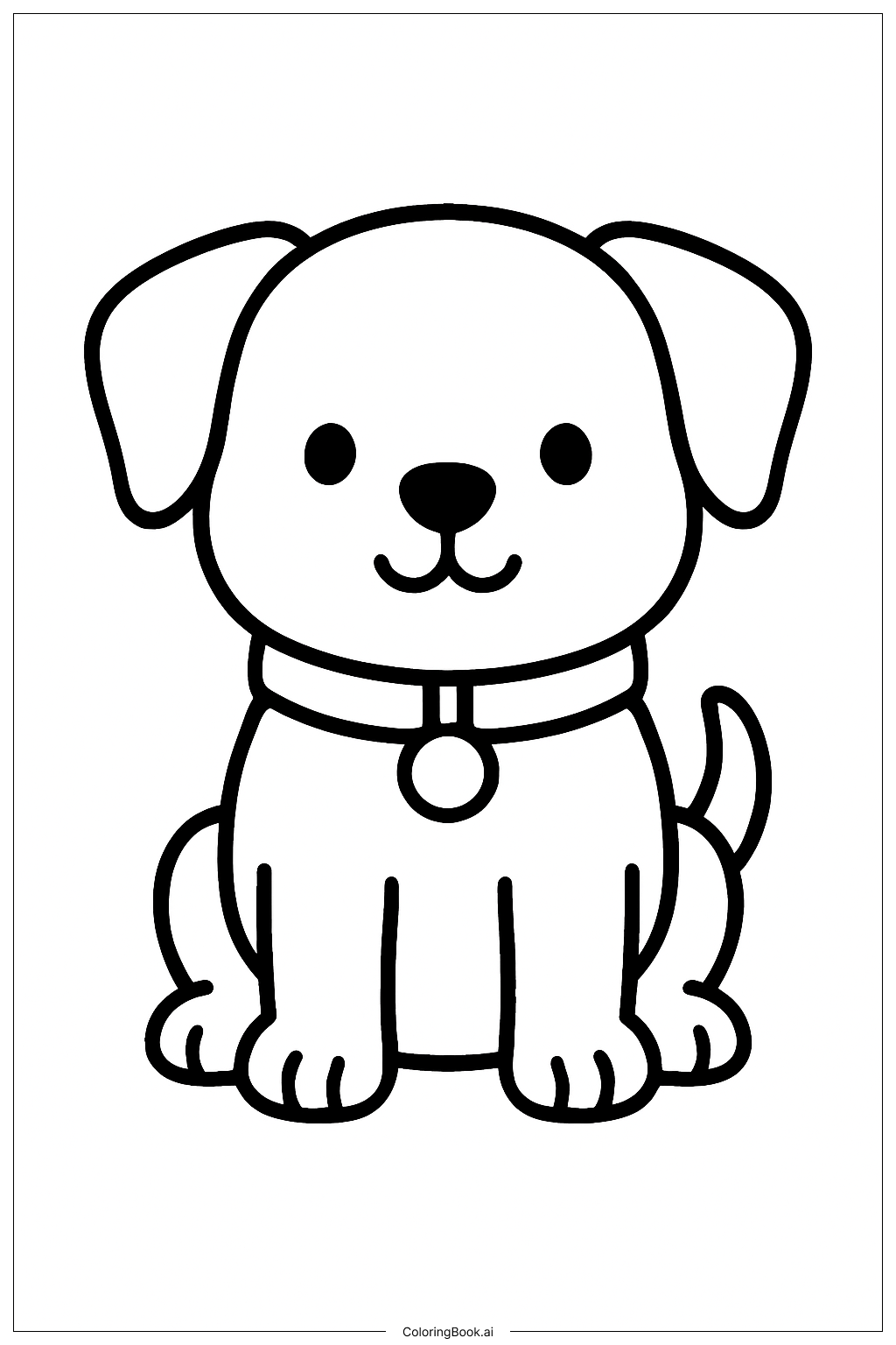  Página para colorear de Perrito Adorable con Collar 