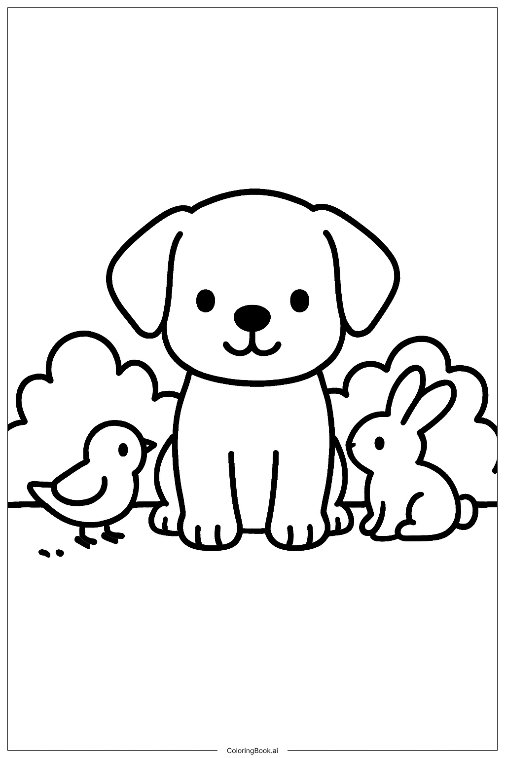  Página para colorear de Cachorro Adorable con Amigos 