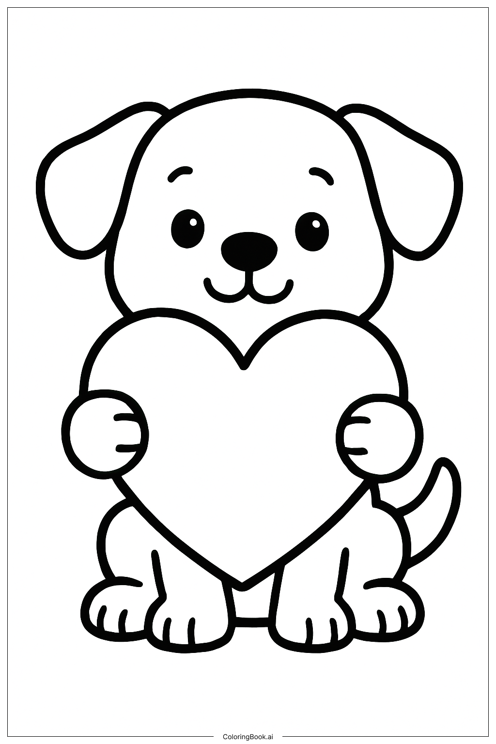  Página para colorear de Cachorro Adorable con Corazón 