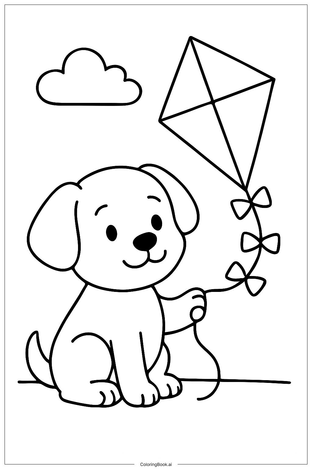  Página para colorear de Cachorro adorables con cometa 