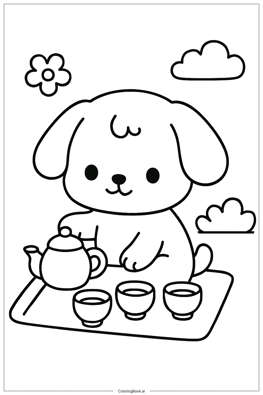 Cachorro adorable con juego de té