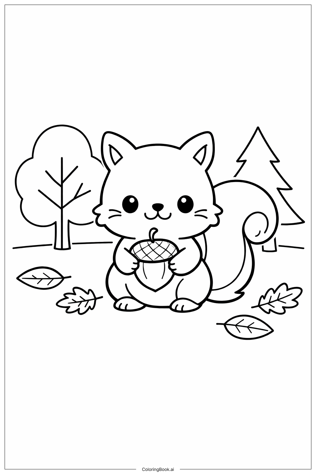  Página para colorir de Esquilo Fofo com Bolota 