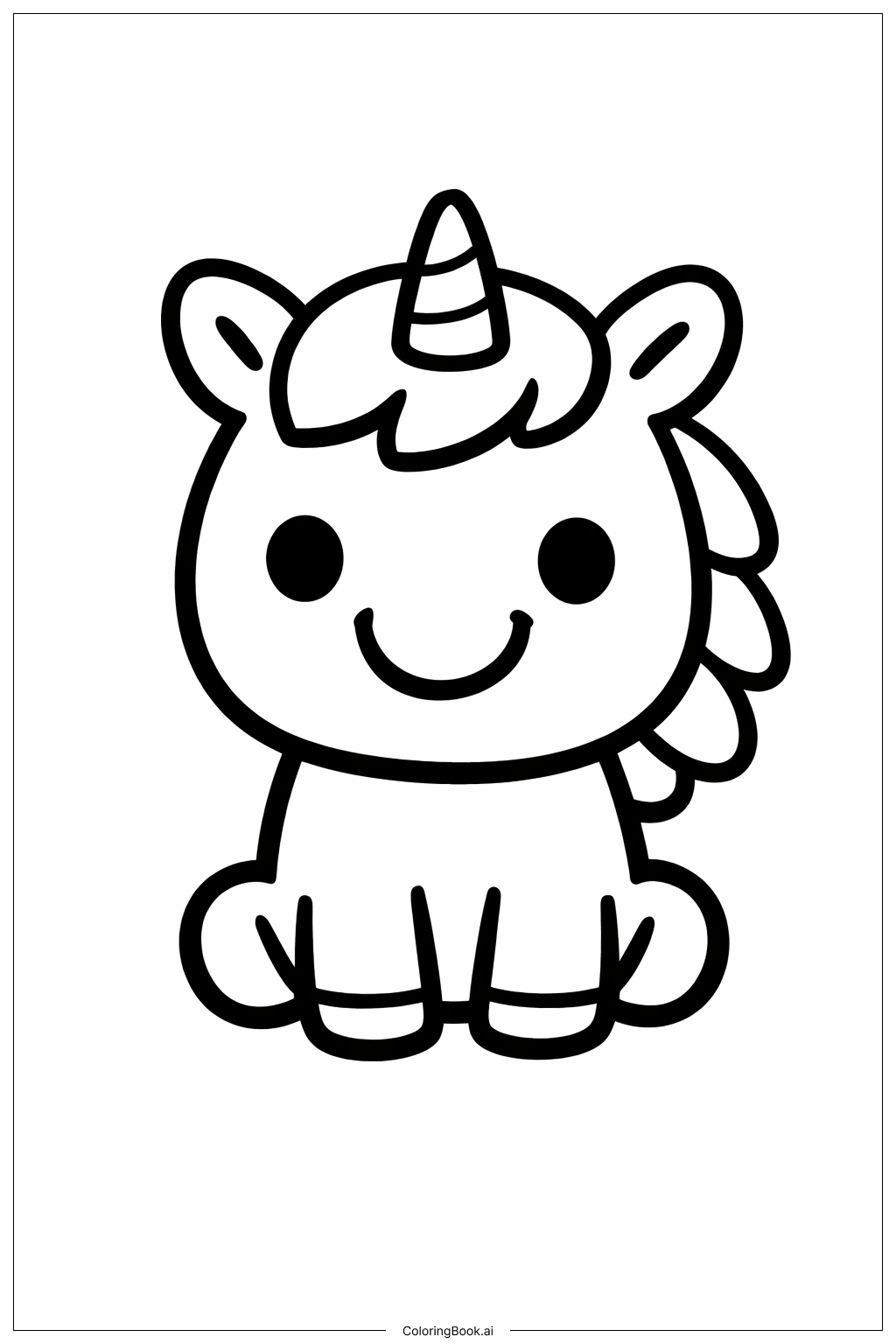  Page de coloriage Licorne mignonne au grand sourire 
