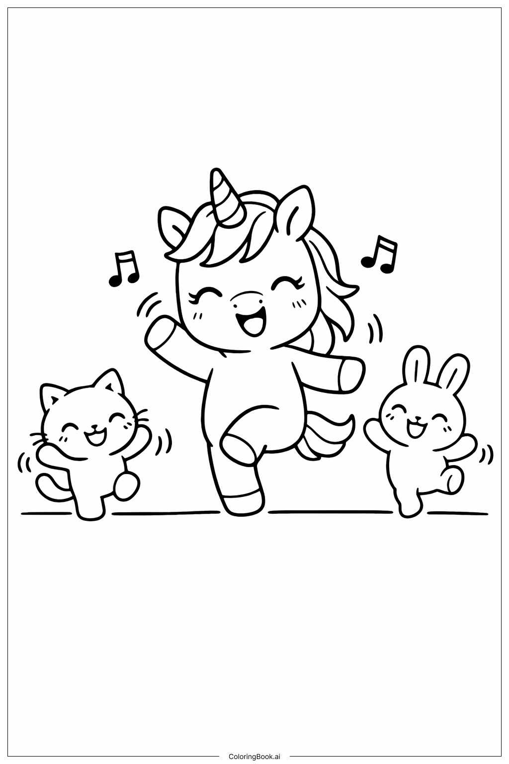 Mignon Licorne Dansant avec des Amis