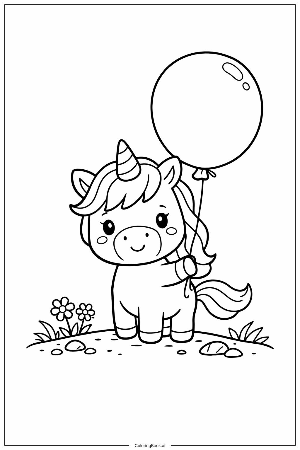  Page de coloriage Licorne mignonne tenant un ballon 