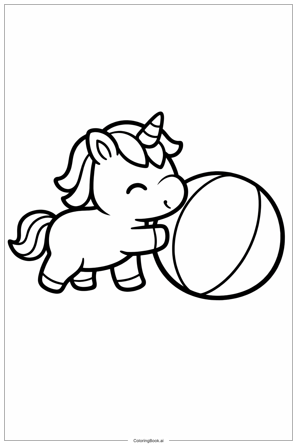  Page de coloriage Joli Licorne Jouant Avec une Balle 