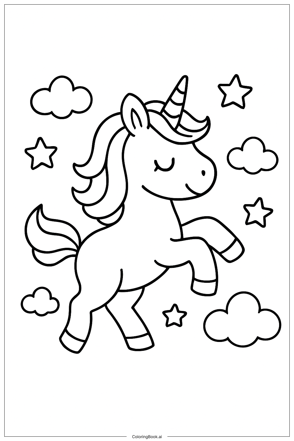  Página para colorir de Unicórnio Fofo Galopando 
