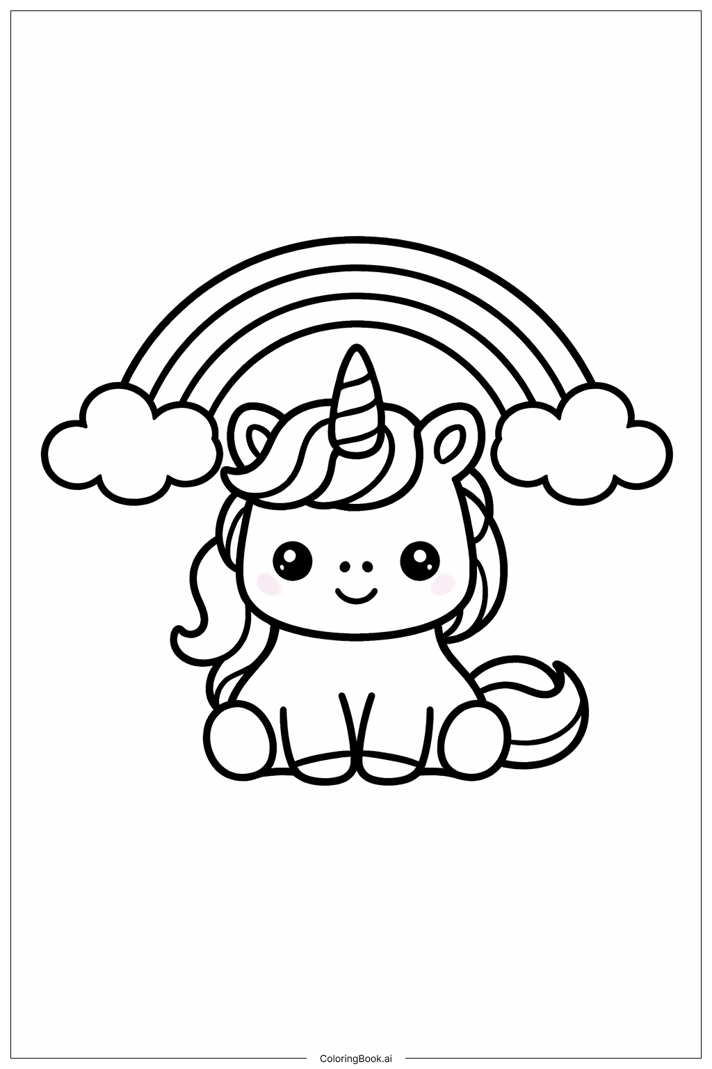  Page de coloriage Licorne mignonne Arc-en-ciel simple 