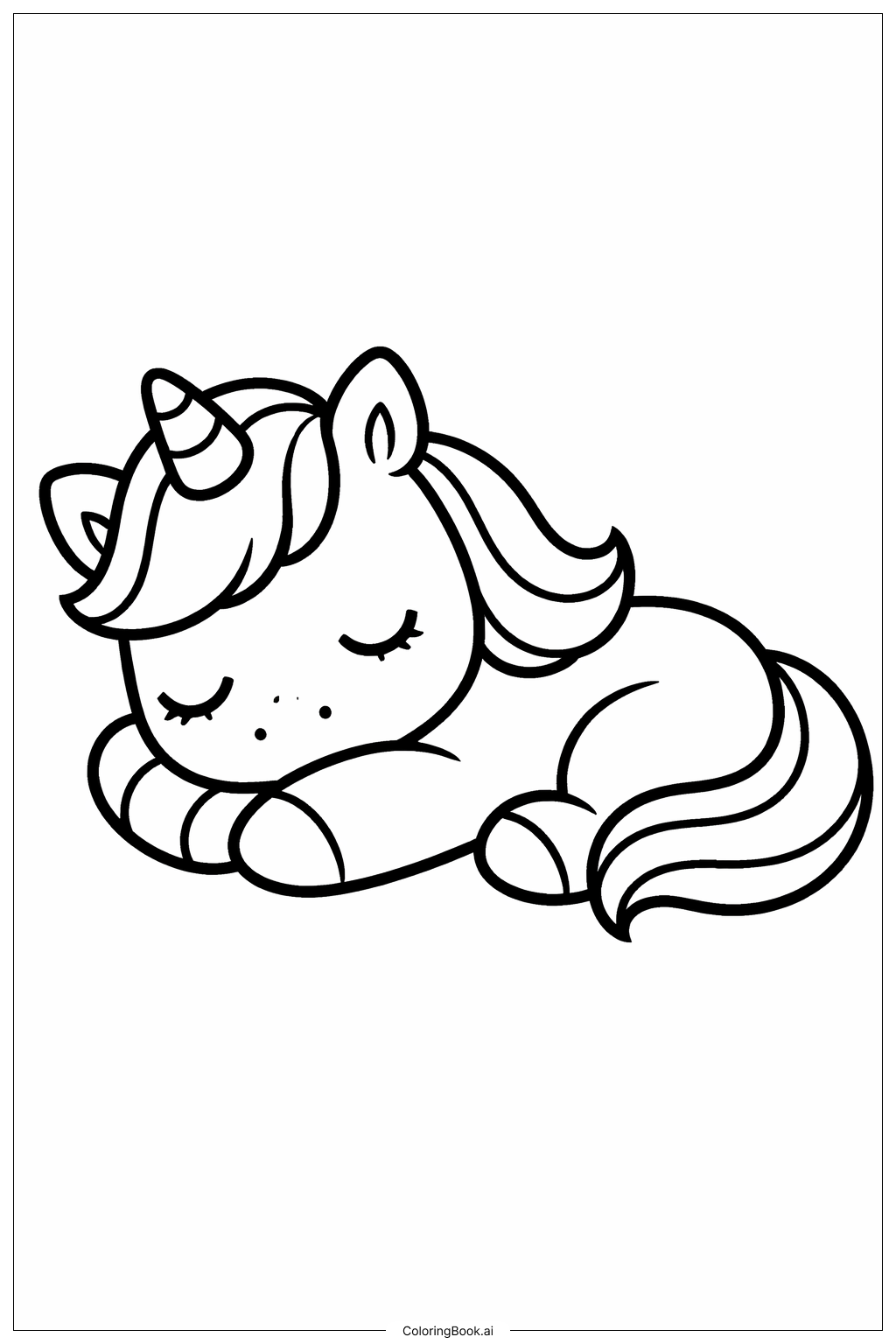  Page de coloriage Pose de licorne mignonne en train de dormir 