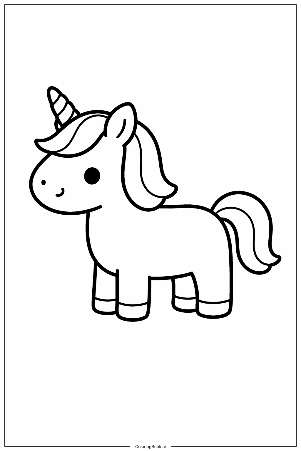  Page de coloriage Joli Licorne Vue de Profil 