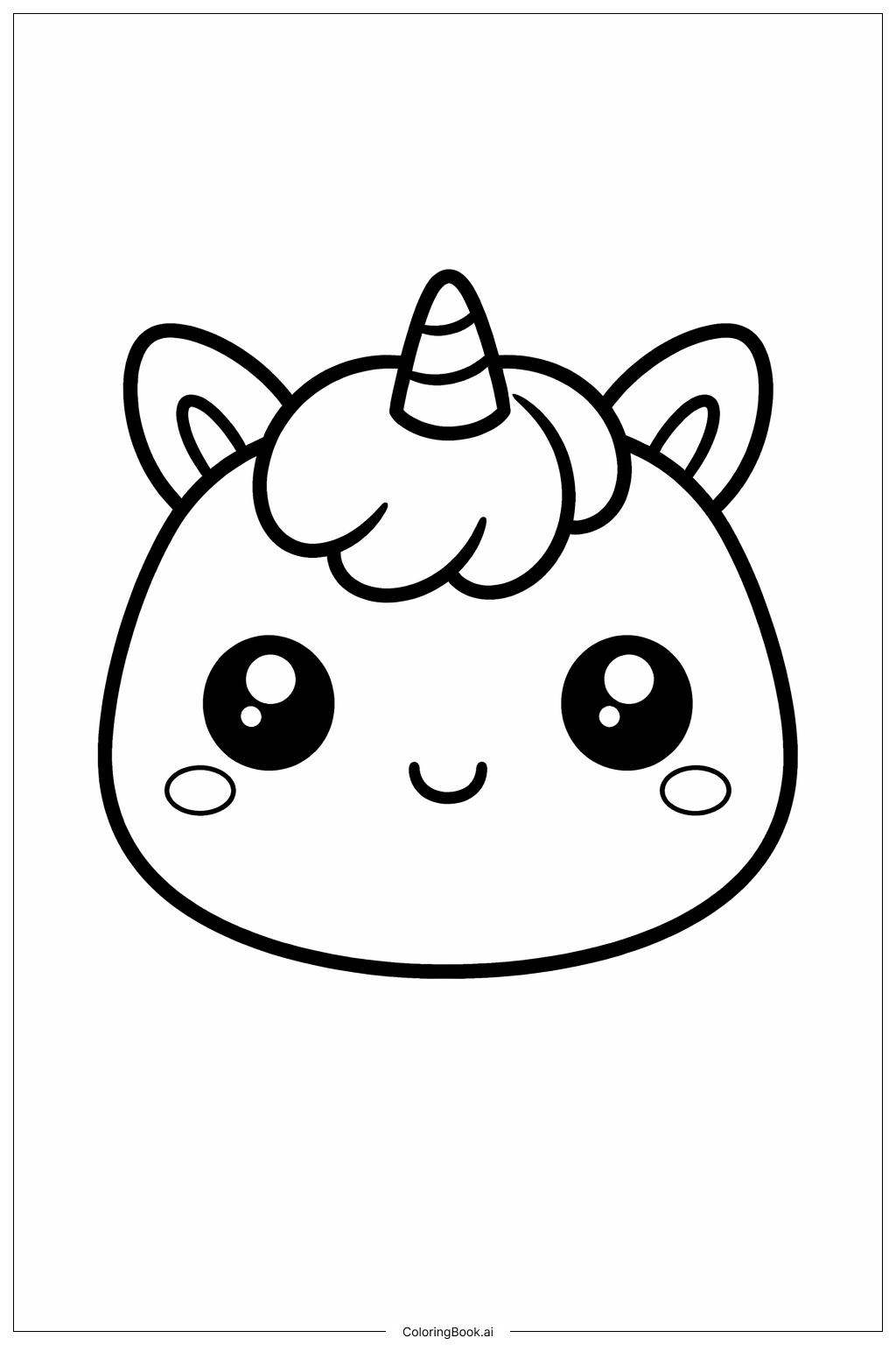  Page de coloriage Licorne Mignonne Petit Corne Gros Plan 