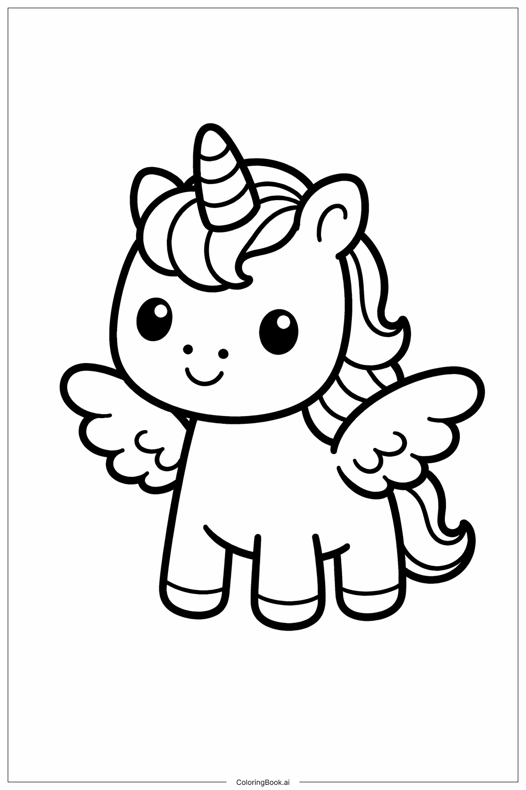  Page de coloriage Petit licorne aux petites ailes battantes 