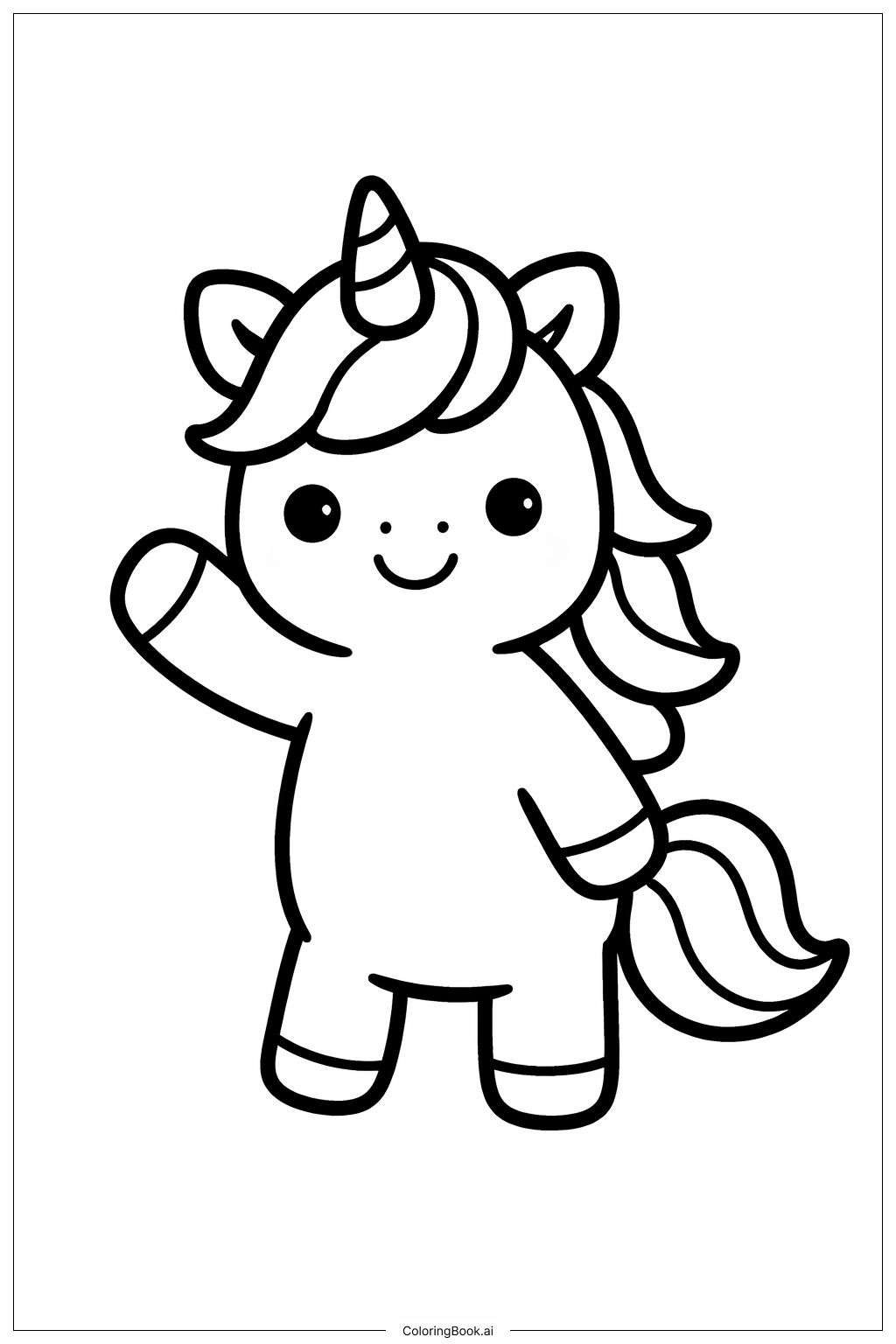  Page de coloriage Licorne mignonne agitant la patte 