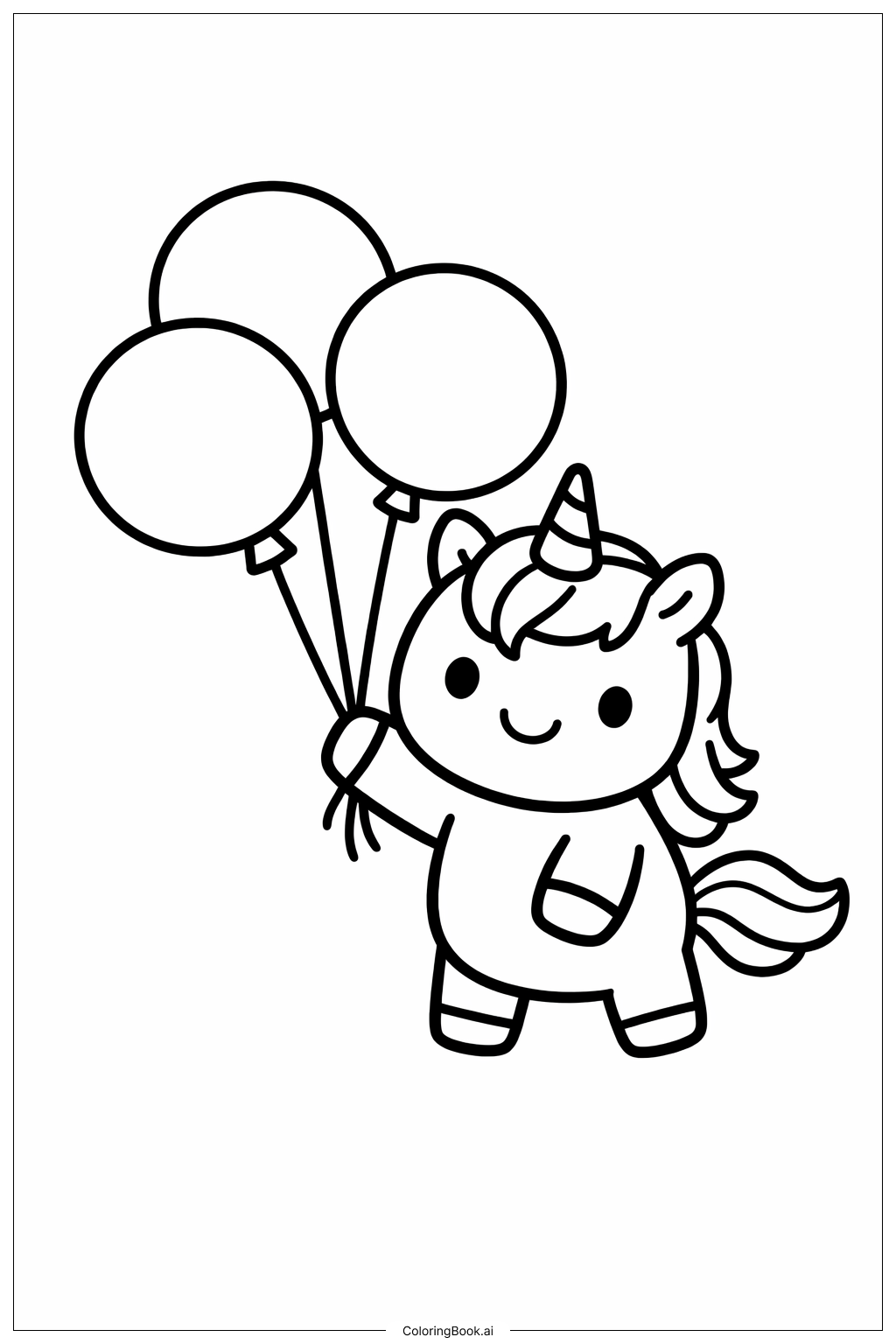 Page de coloriage Joli Licorne avec Ballons 
